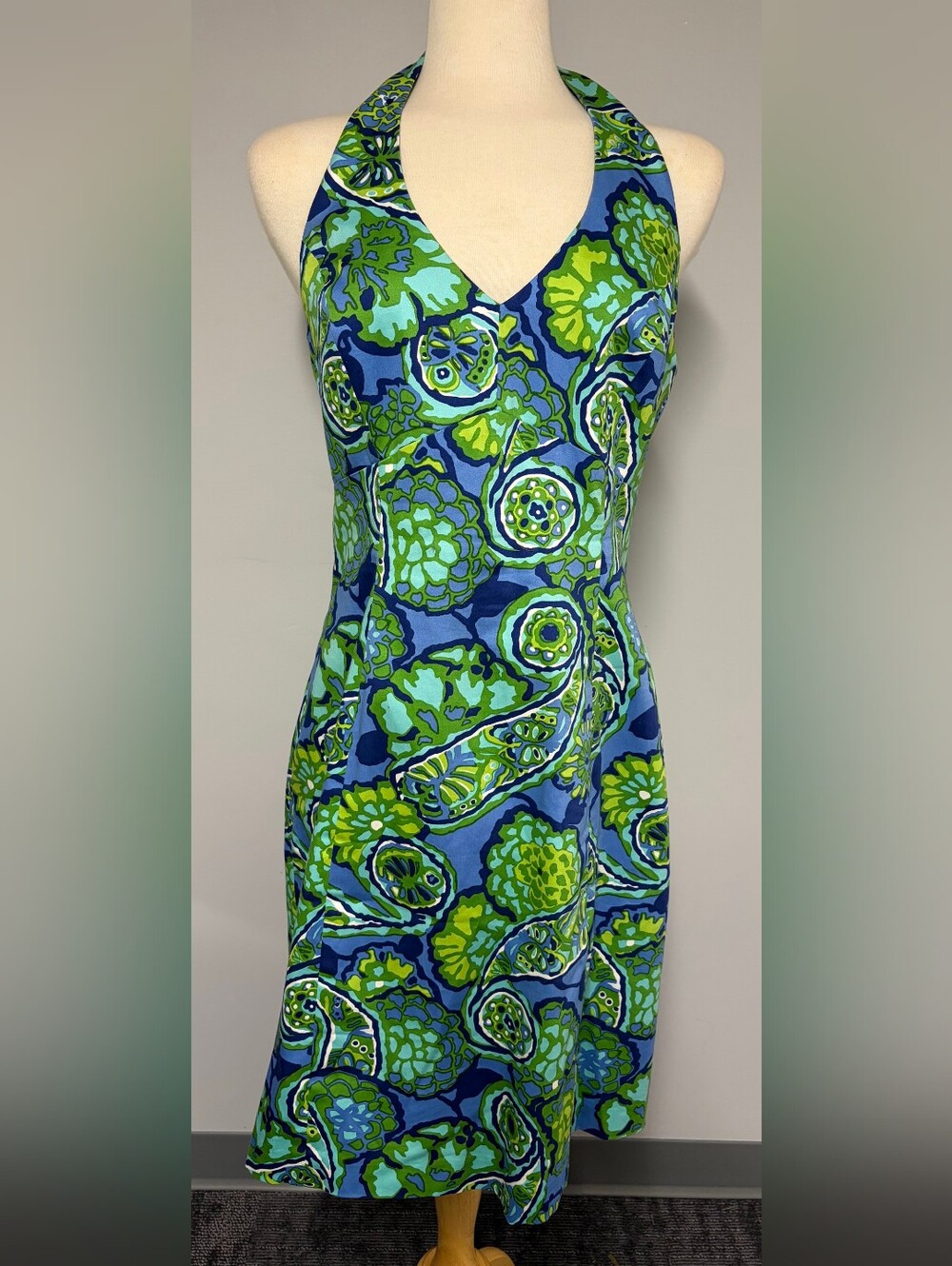 Jones New York Blue and Green Floral Halter Dress - Perfect Condition!